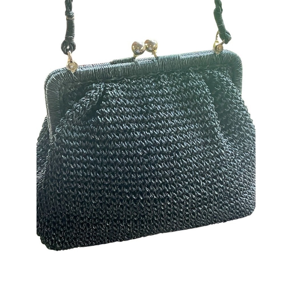 Vintage Unbranded Evening Bag Womens Black Woven Clutch Gold Kisslock Handle